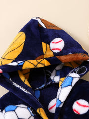 Kids Football Baseball Print Fleece Bathrobe Winter