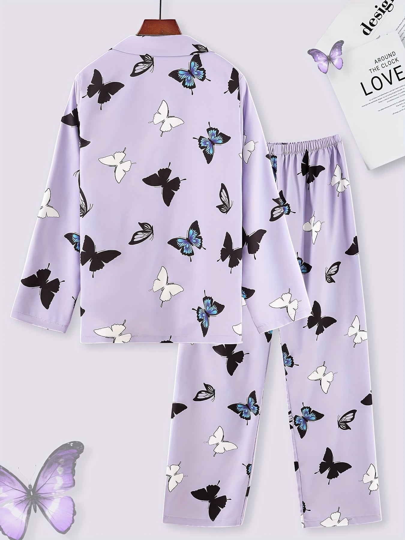 Butterfly Print Lounge Set Long Sleeve Top & Pants