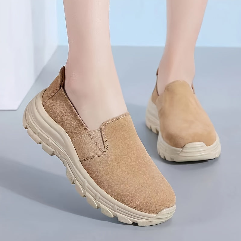 Women's Suede Thick Sole Slip on Loafers Casual Sports Shoes