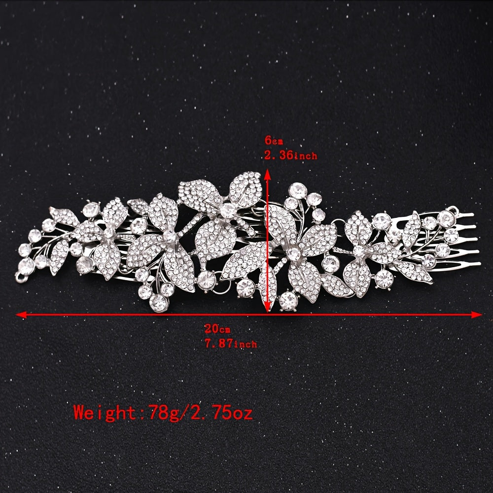 Boho Rhinestone Bridal Hair Comb Floral Wedding Accessory