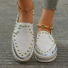 Women's Rivet Platform Loafers Slip On Low Top Shoes