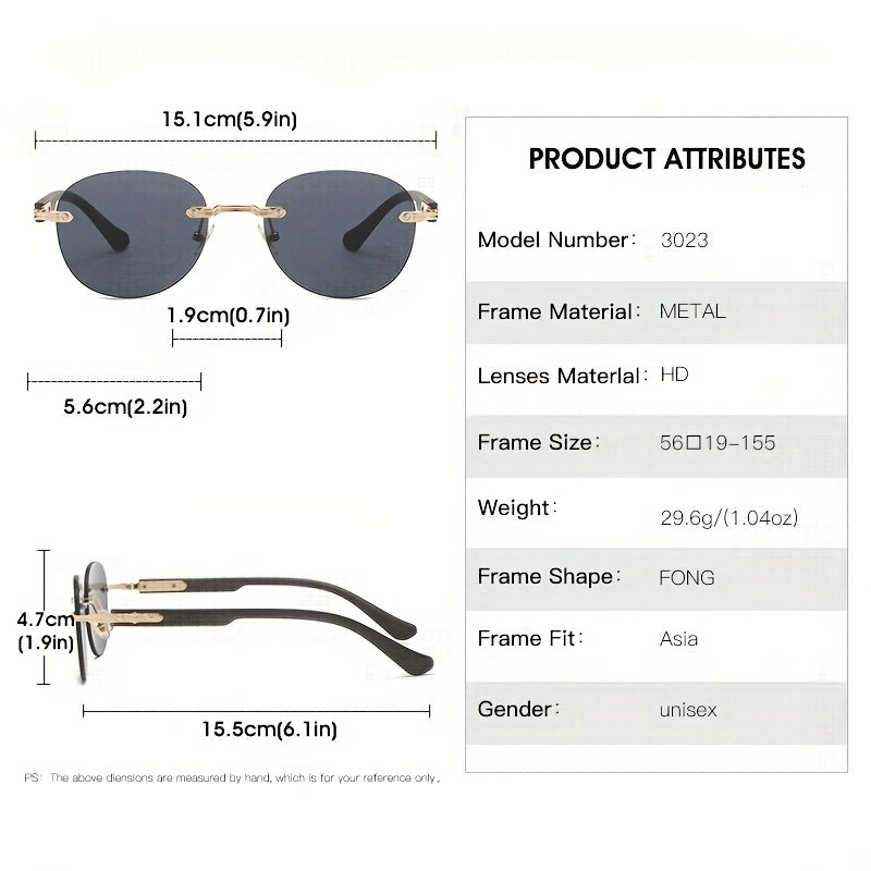 Round Rimless Sunglasses UV400 Gradient Glasses for Driving