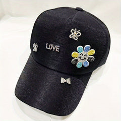 Y2K Rhinestone Cartoon Patch Baseball Cap for Women