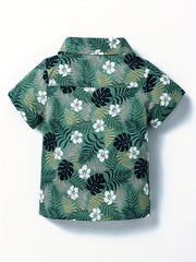 Boys Flower & Leaf Shirt Tops Short Sleeve Button Down Casual Summer