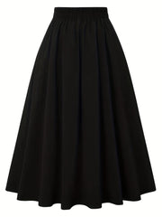 Button Front High Waist Solid Pleated Skirt