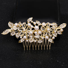 Crystal Faux Pearl Bridal Hairpin Hair Comb Clip Rhinestone Leaf