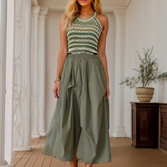 Solid Frill Elastic Waist Skirt for Spring & Summer