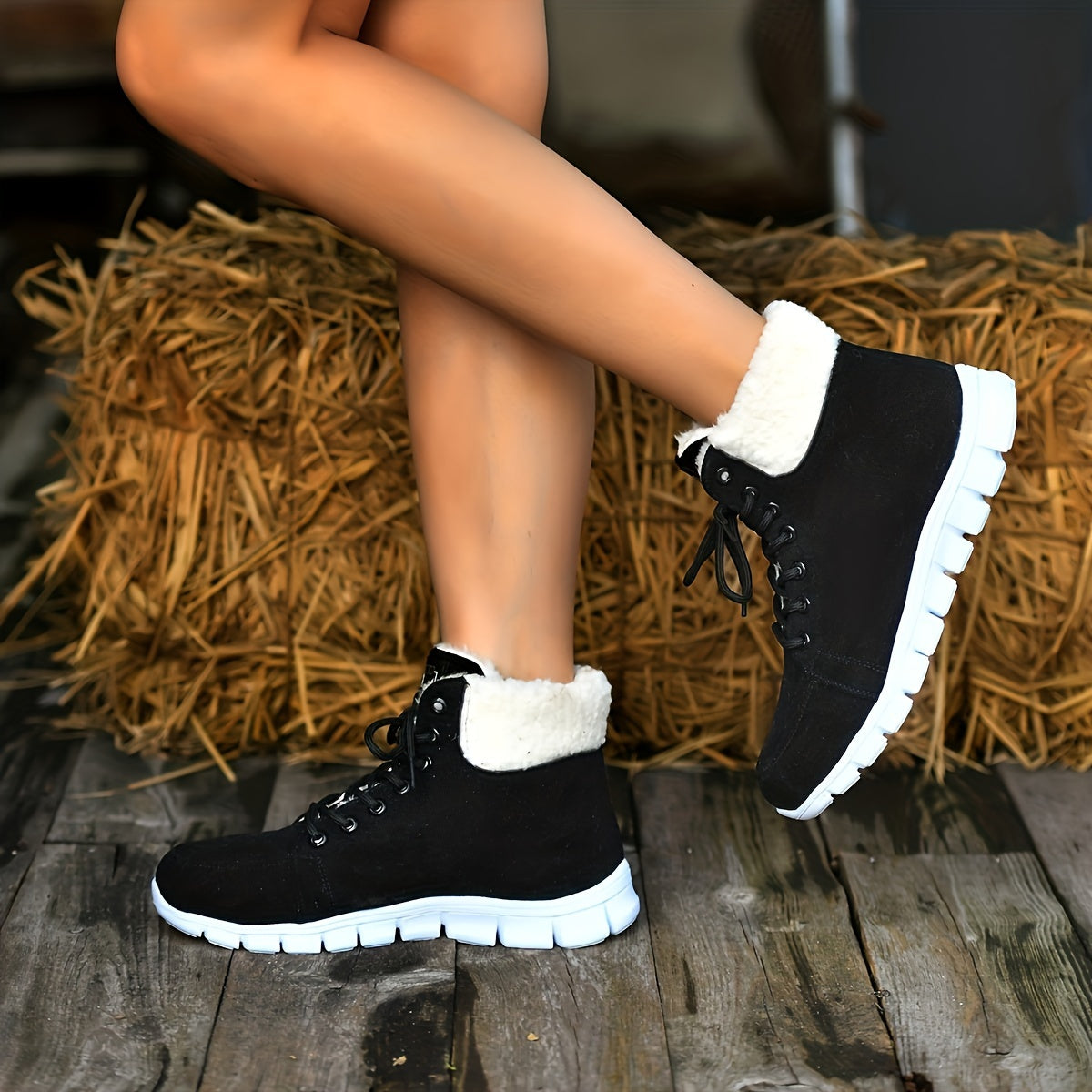 Women's Lace up Snow Boots Faux Fur Lined Anti-slip Ankle Booties
