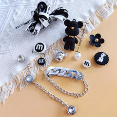 13pcs Violent Bear Silver Chain Flower Buckle Shoelaces Set