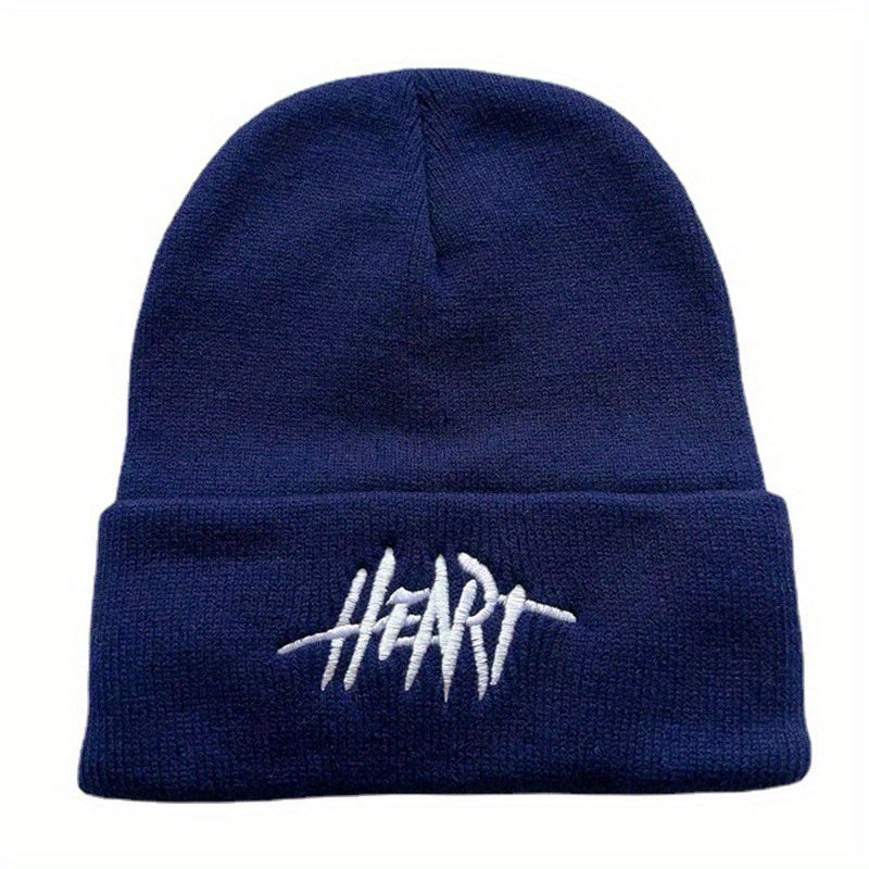 Gothic HEART Embroidery Beanie Unisex Hip Hop Warm Knitted Hat Elastic Skull Cap