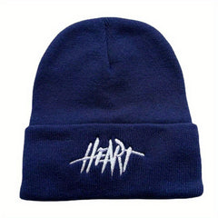 Gothic HEART Embroidery Beanie Unisex Hip Hop Warm Knitted Hat Elastic Skull Cap