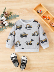 Cute Cartoon Car Print Long Sleeve Sweatshirt for Toddler Boys