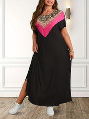 Colorblock Leopard Print Maxi Dress
