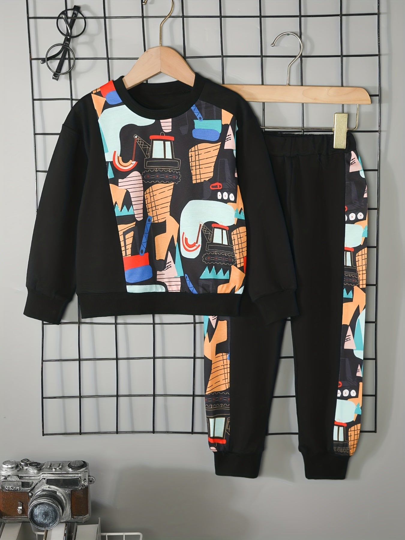 Boy's Excavator Pattern Outfit 2pcs Set for Spring Fall