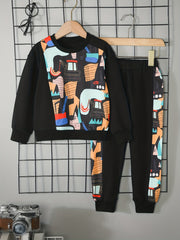Boy's Excavator Pattern Outfit 2pcs Set for Spring Fall
