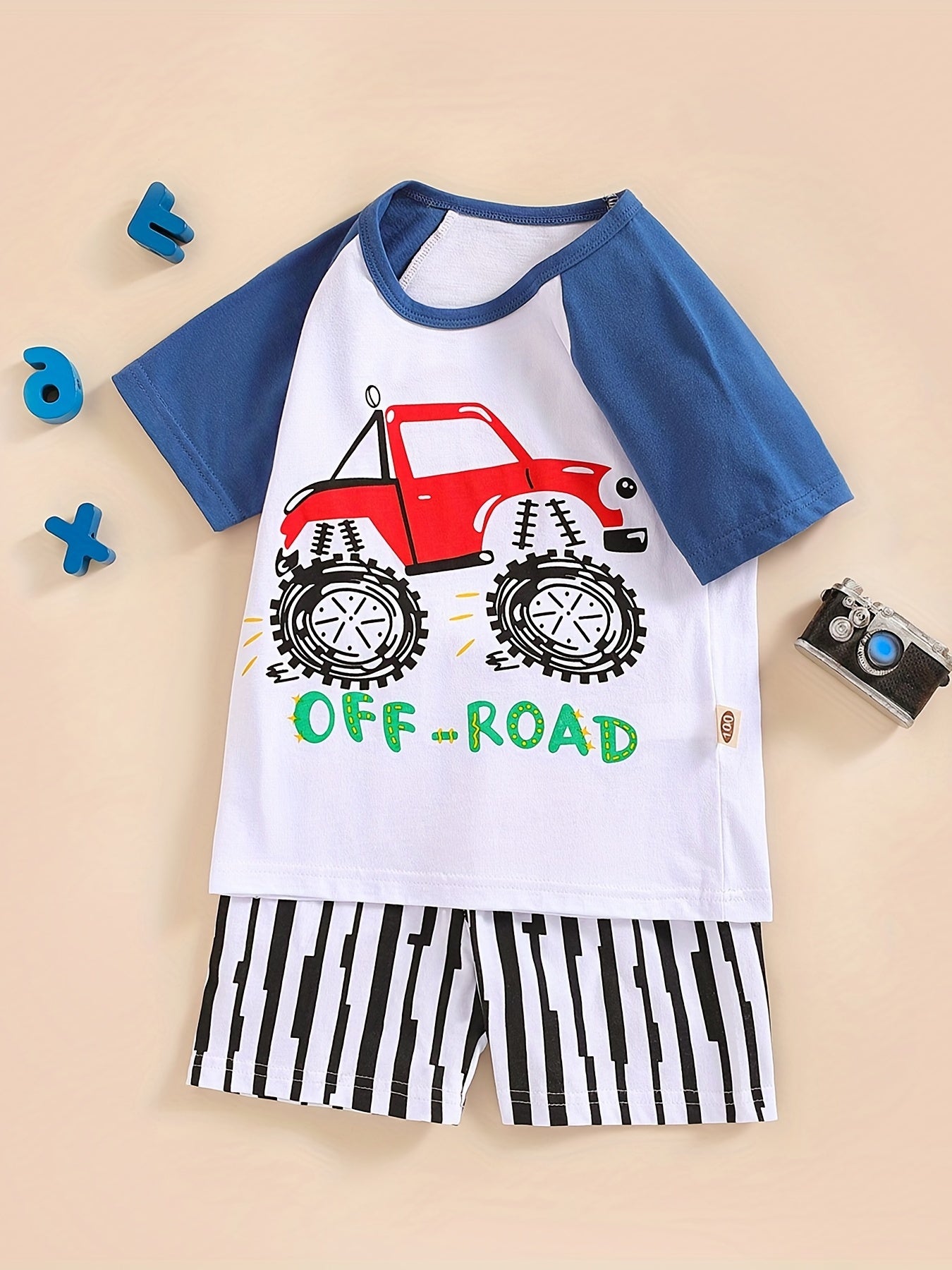 Boys Cartoon Off road Vehicle Casual Outfit Set