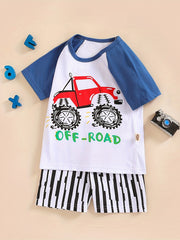 Boys Cartoon Off road Vehicle Casual Outfit Set