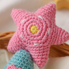 Soft Teething Toy Crocheted Star & Heart Pastel Colors Bell Youngsters Toy