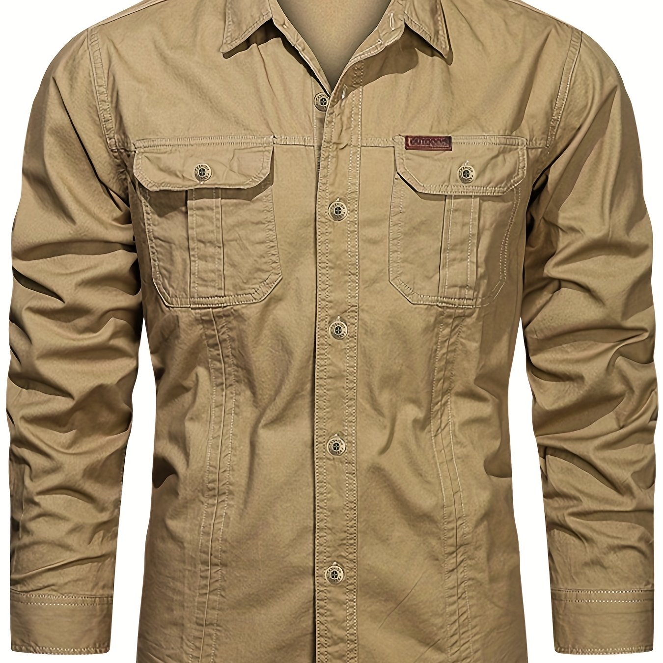 Men's Long Sleeve Cargo Shirt with Pockets for Spring Autumn