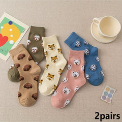 2 Pairs Dog Print Crew Socks Women's Stockings