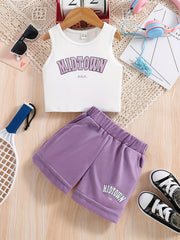 Girls Letter Graphic Tank Top & Track Shorts Set
