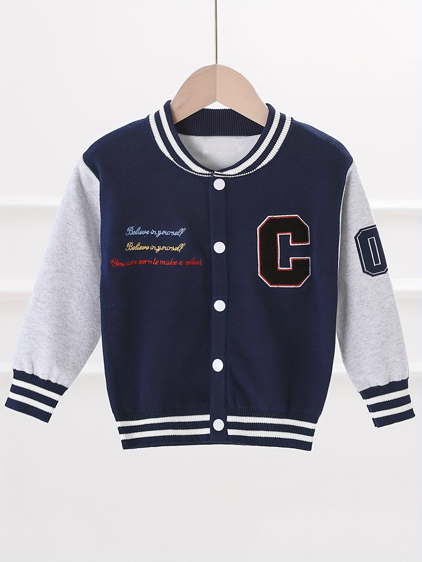 Boys Knit Baseball Collar Varsity Jacket