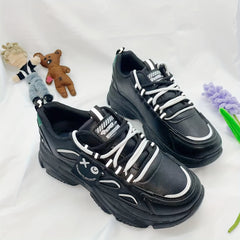 Women's Smiling Face Pattern Chunky Sneakers Lace Up Running Shoes Platform