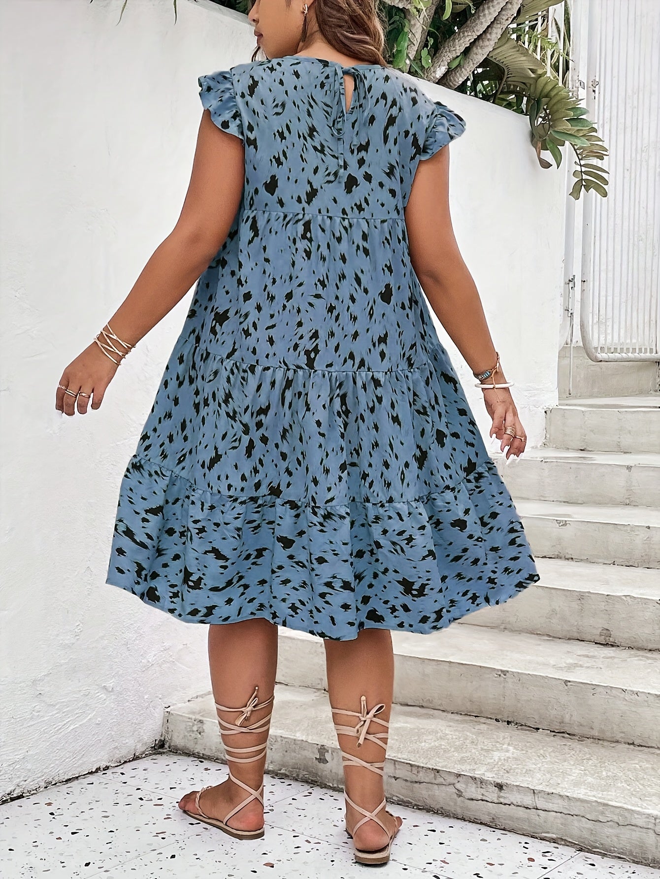 Women's Plus Leopard Print Cap Sleeve Smock Dress