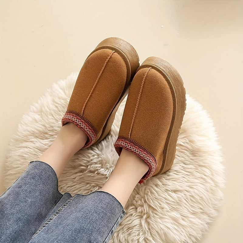 Women's Slip On Round Toe Non-slip Thick Sole Thermal Lined Shoes