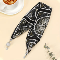 Silk Scarf Magnetic Buckle Classic Print Neckerchief Necklace