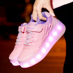 Girl's LED Light Up Roller Shoes with Hook and Loop Fastener