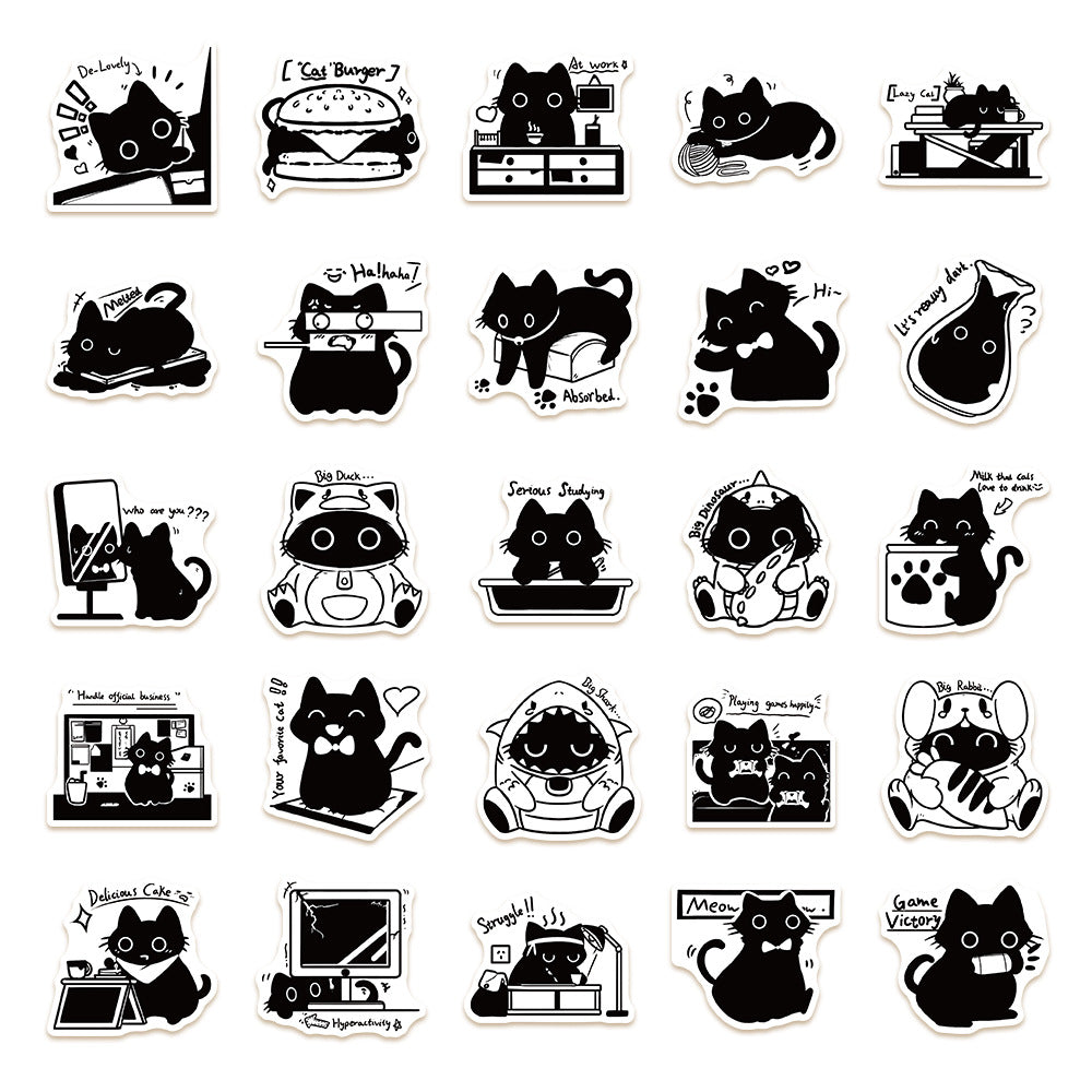 50pcs Cartoon Cat Series Graffiti Stickers Set - DIY Creative Toys