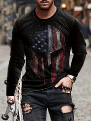 Helmet Print Men's Long Sleeve Novelty T-shirt for Autumn