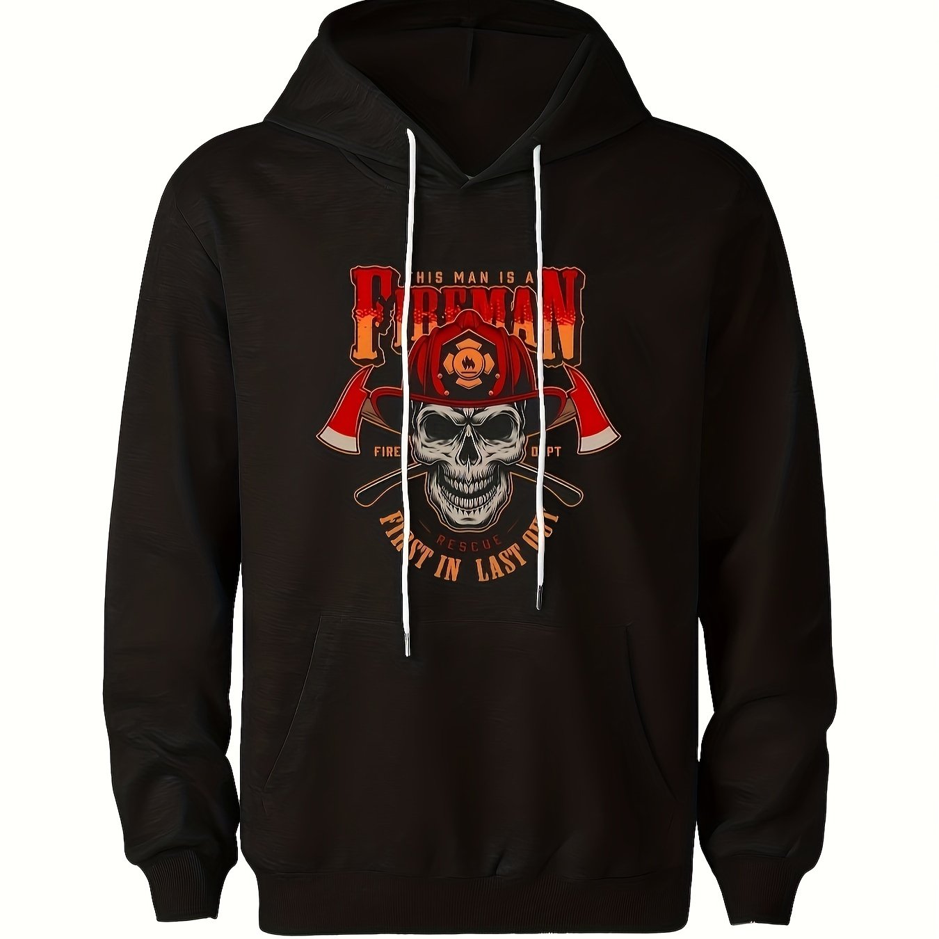 Men's Fireman Skull Graphic Hoodie Breathable Hooded Sweatshirt