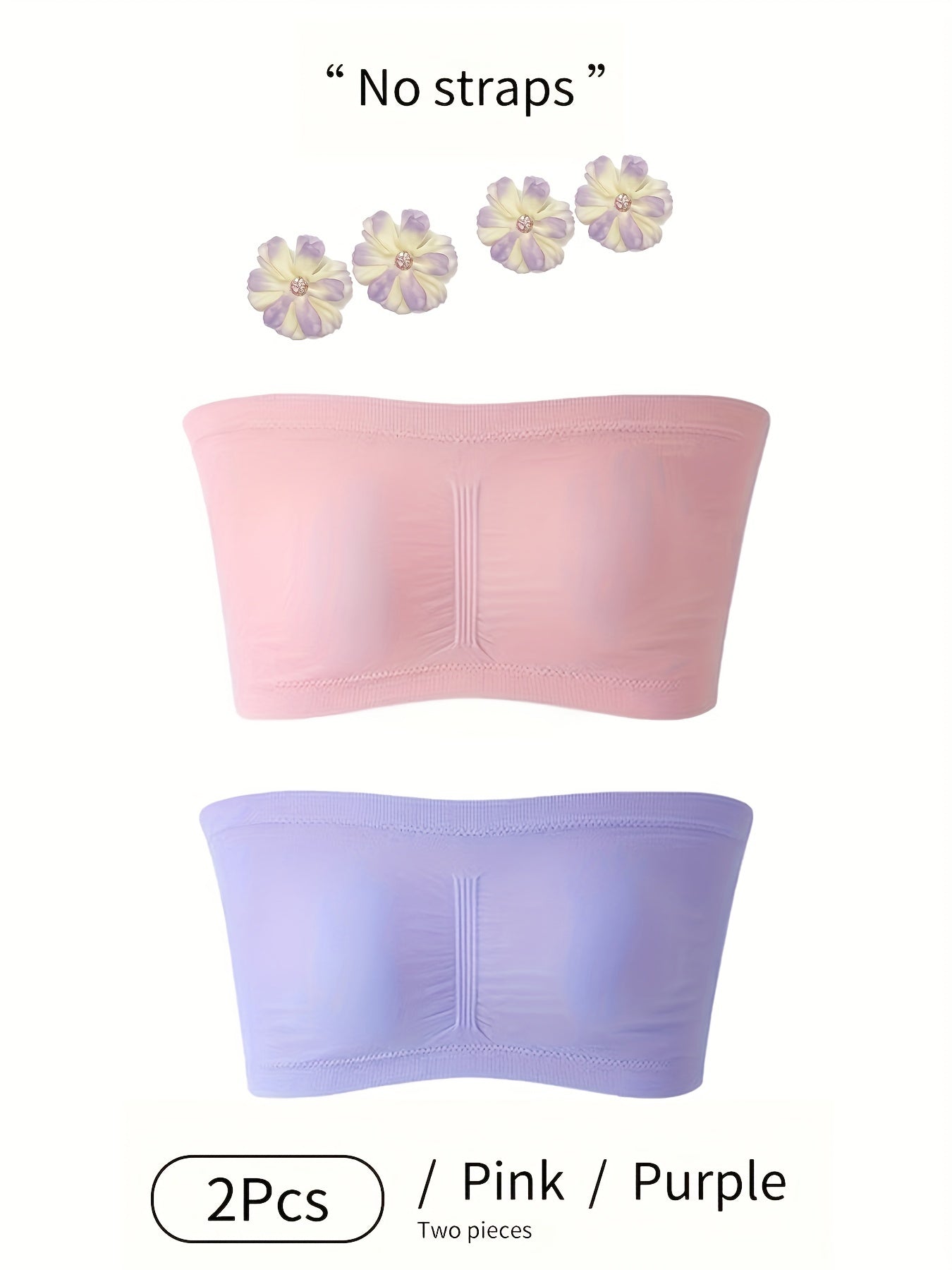 2 Pack Seamless Bandeau Bra Set with Removable Pads