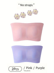 2 Pack Seamless Bandeau Bra Set with Removable Pads
