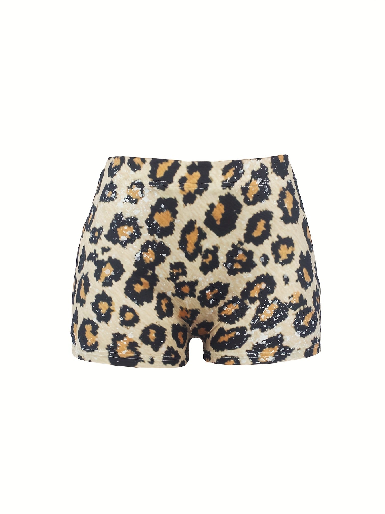 Letter & Leopard Print Skinny Shorts for Women