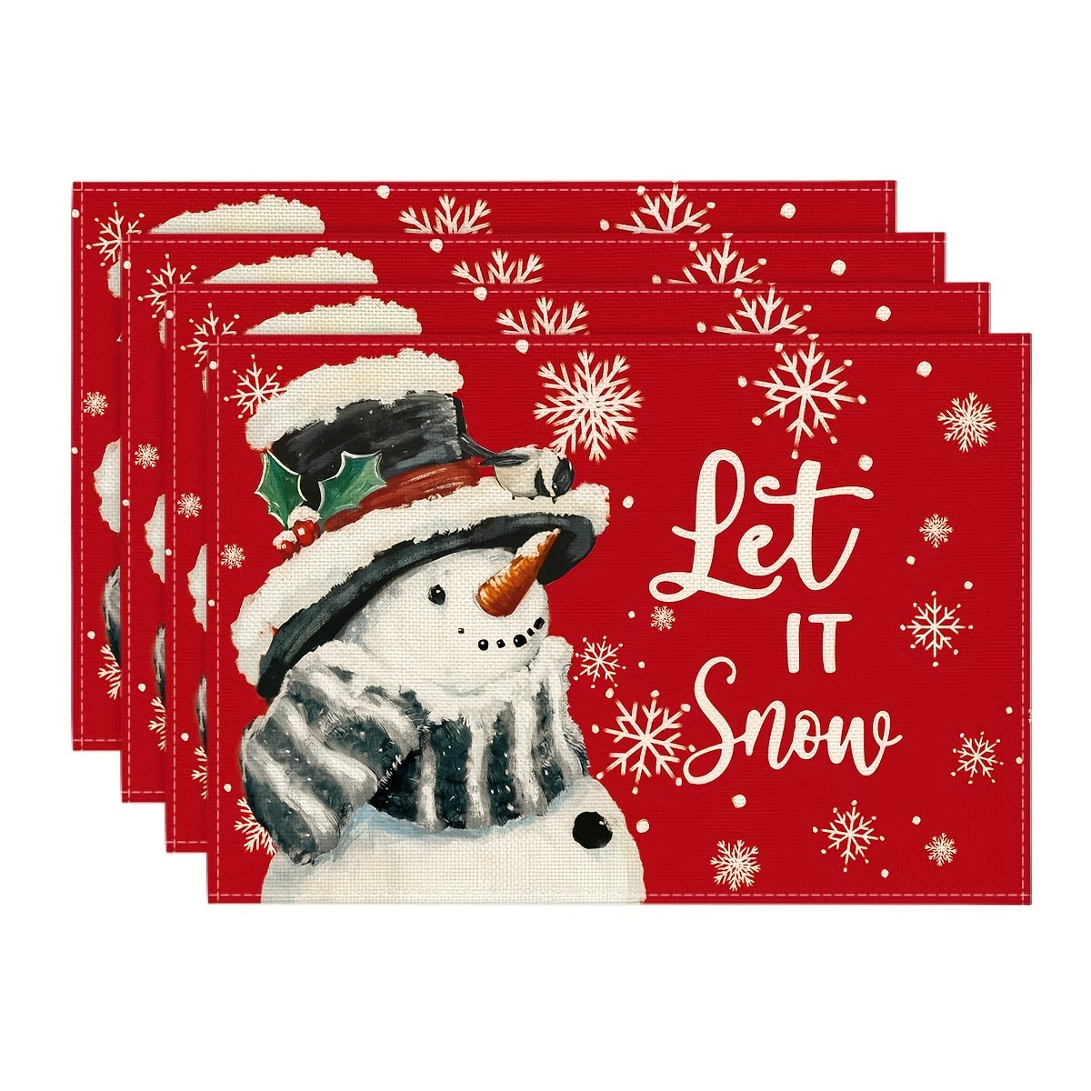 4pcs Red Snowman Polyester Table Runner Placemat