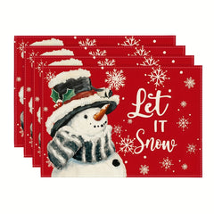 4pcs Red Snowman Polyester Table Runner Placemat