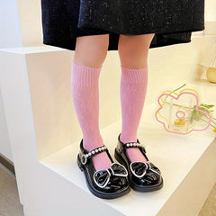 Girls Cotton Blend Bow Pattern Knee High Socks
