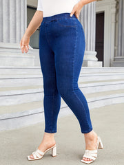 High Stretch Skinny Jeans - Elastic Waist Solid Color
