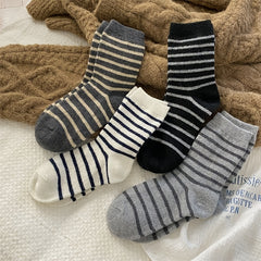 Striped Crew Socks Comfy & Soft Mid Tube Socks Women's Stockings