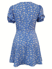 Floral Print V Neck Dress Short Sleeve Casual Spring Summer Women's Clothing