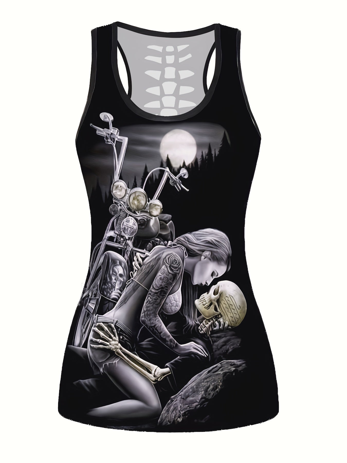 Goth Style Skeleton Print Tank Top