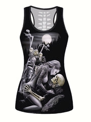 Goth Style Skeleton Print Tank Top