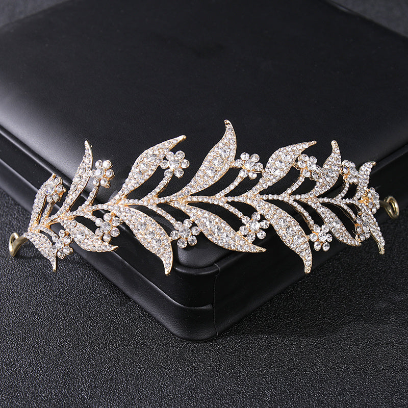 Floral Headpiece Tiara Bridal Crown Rhinestone Leaf Hair Accessories