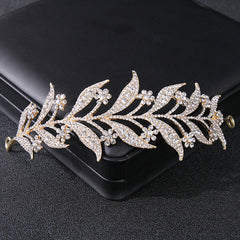 Floral Headpiece Tiara Bridal Crown Rhinestone Leaf Hair Accessories