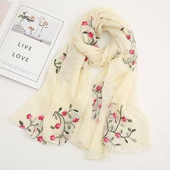 Chiffon Flower Embroidered Scarf Retro Beach Sunscreen Shawl