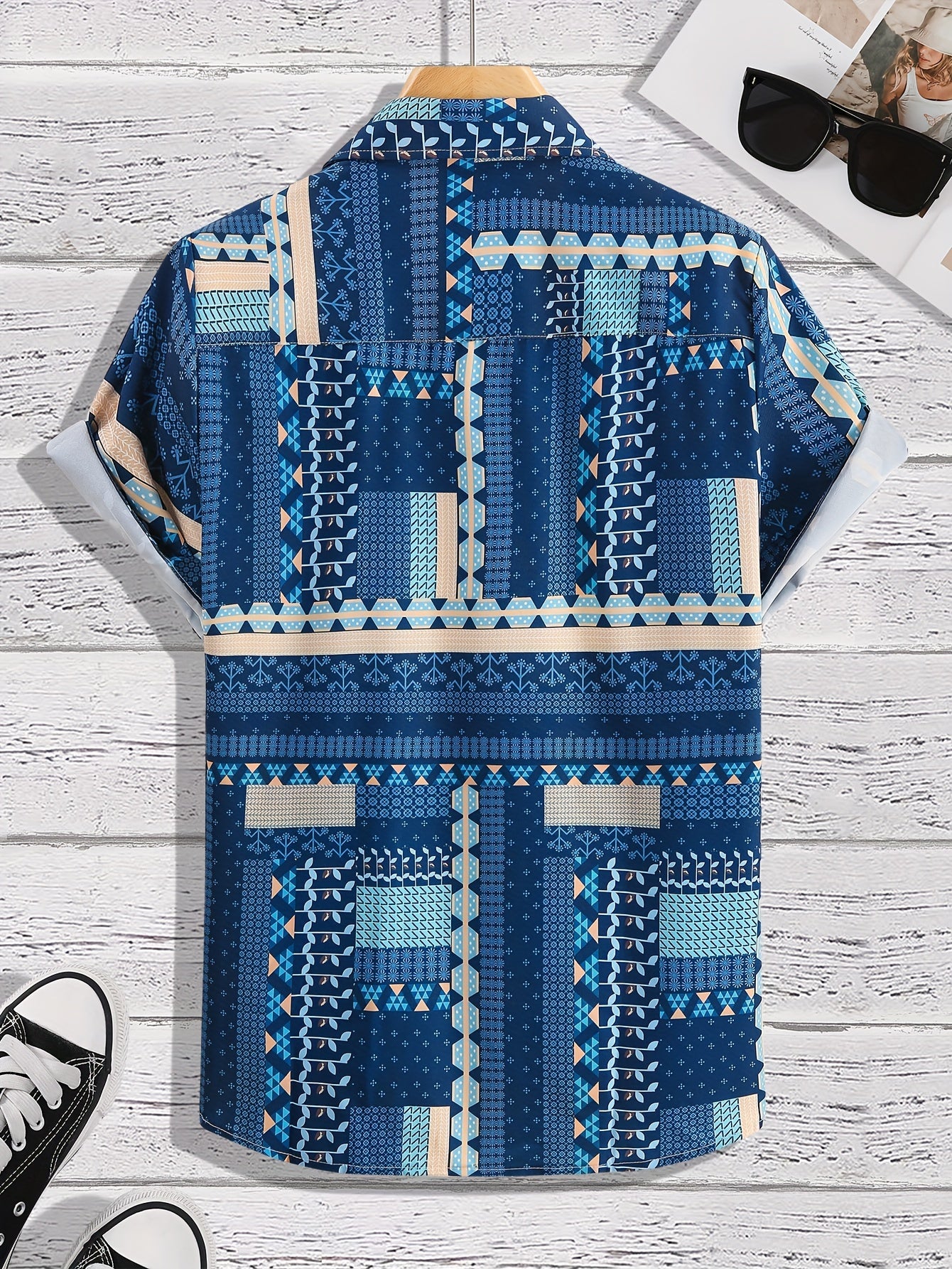 Geometric Pattern Short Sleeve Hawaiian Shirt for Summer Vacation