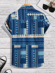 Geometric Pattern Short Sleeve Hawaiian Shirt for Summer Vacation